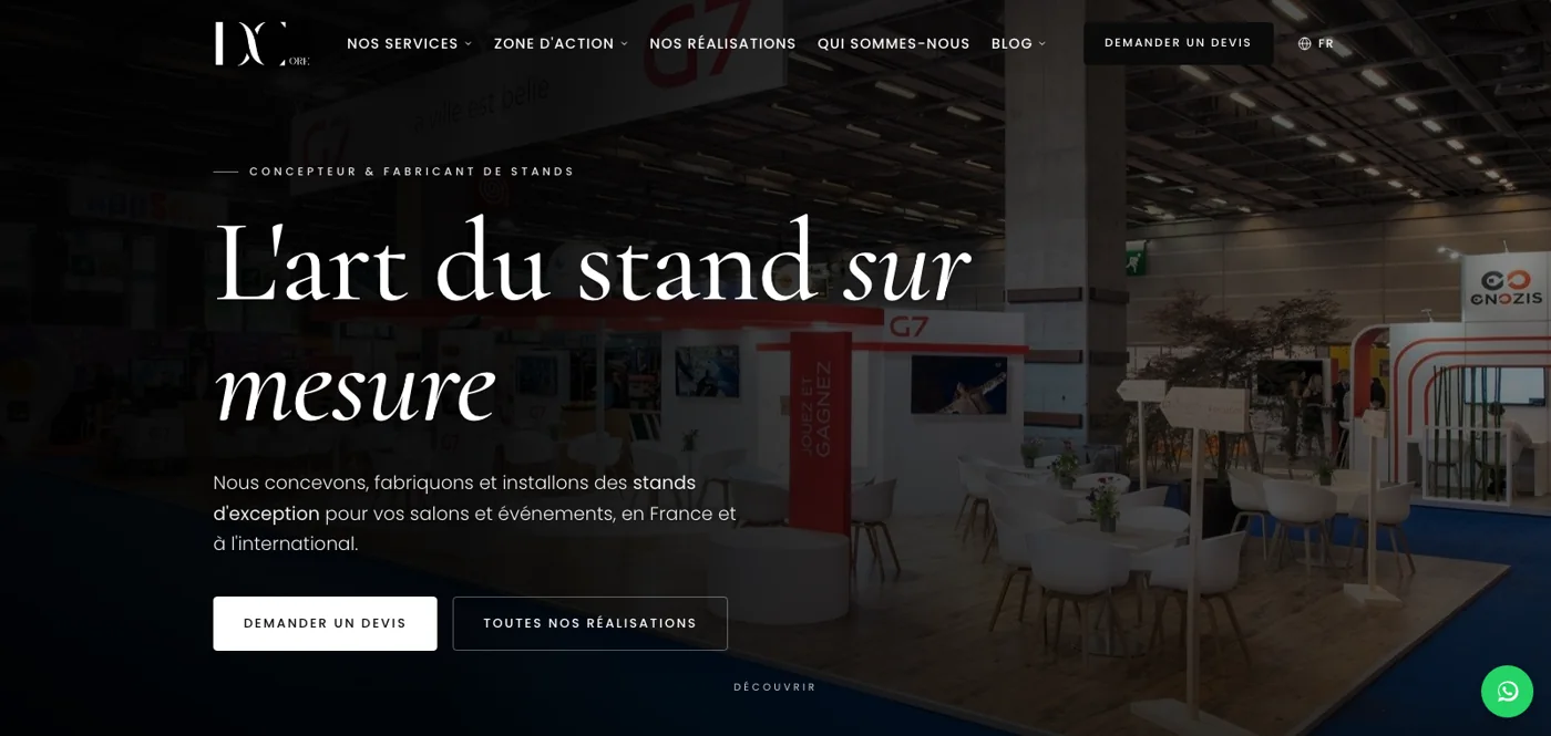 Capture de la page d'accueil de Decore Studio Events