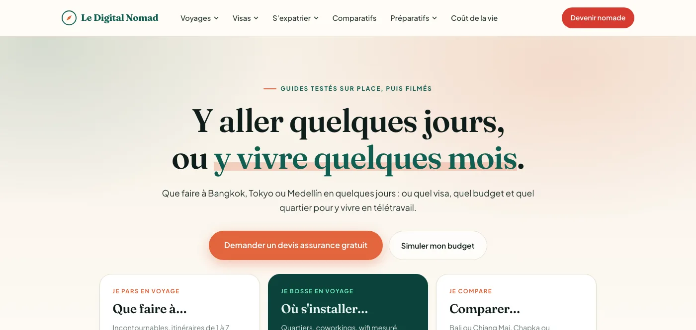 Capture de la page d'accueil de Le Digital Nomad