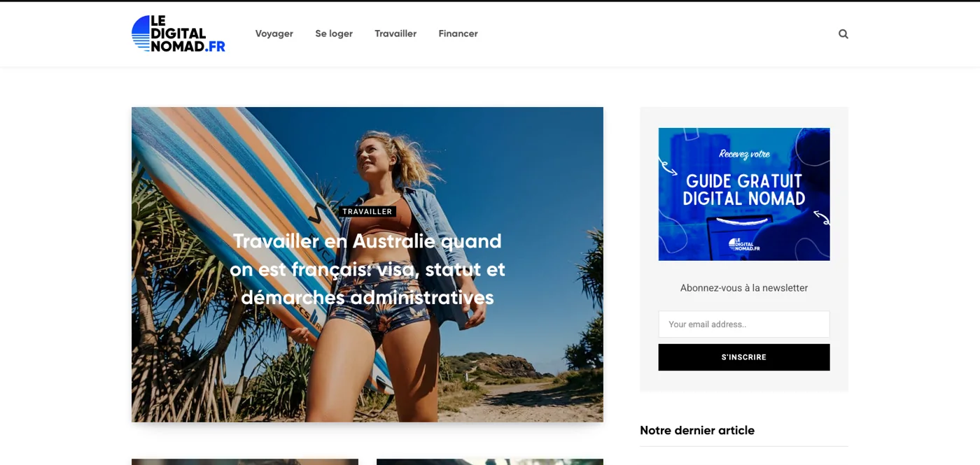 Capture de la page d'accueil de Le Digital Nomad