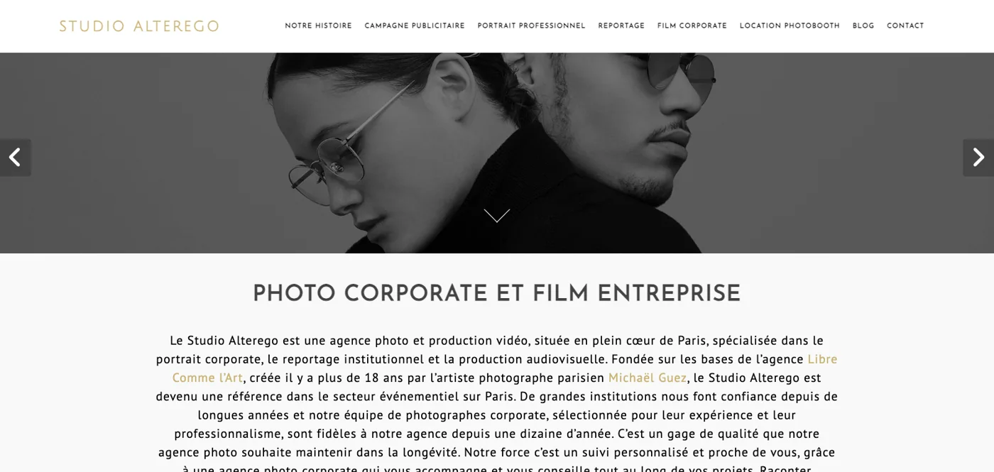 Capture de la page d'accueil de Studio Alterego