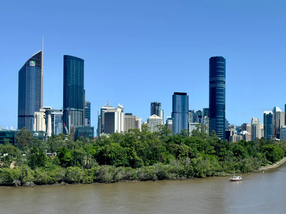 Brisbane: the CBD skyline seen from Kangaroo Point across the Brisbane River