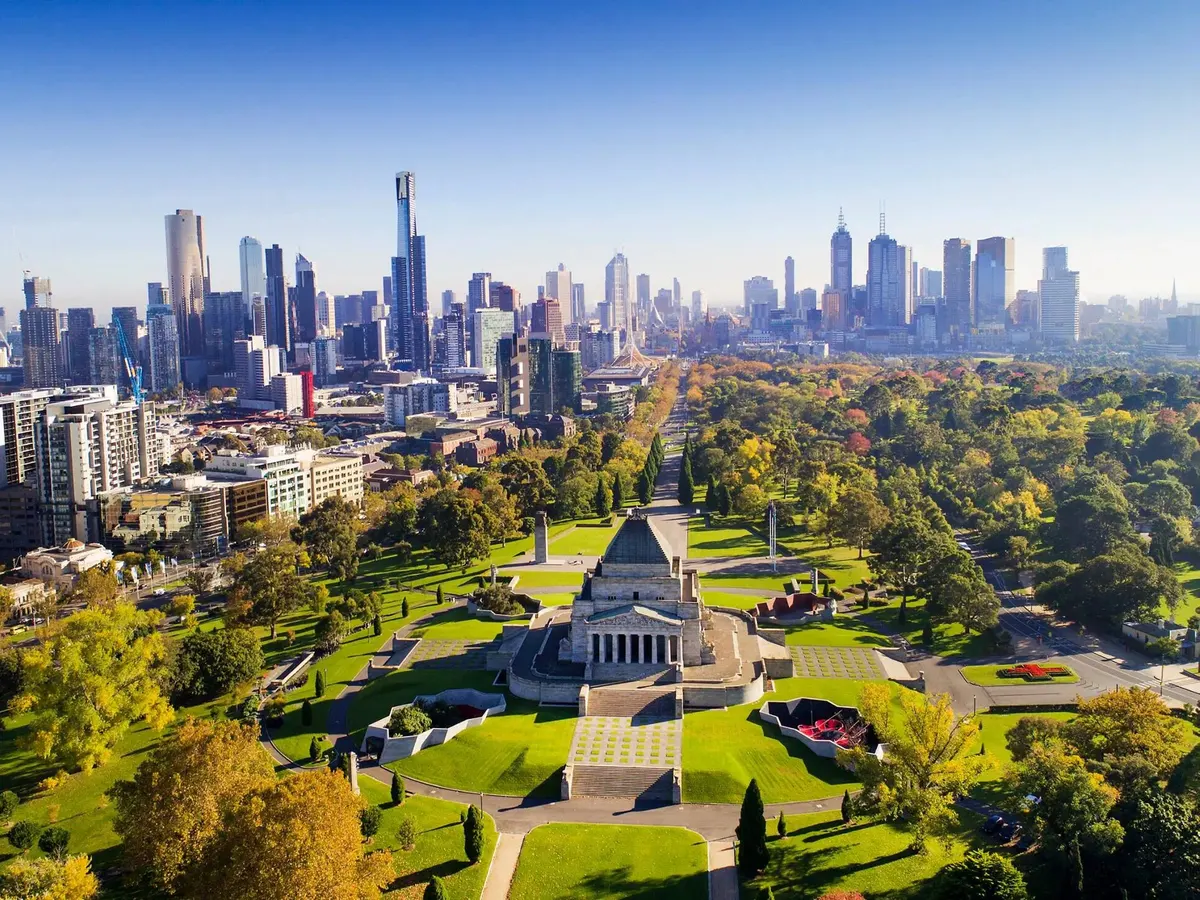 Melbourne: the Shrine of Remembrance and the CBD skyline