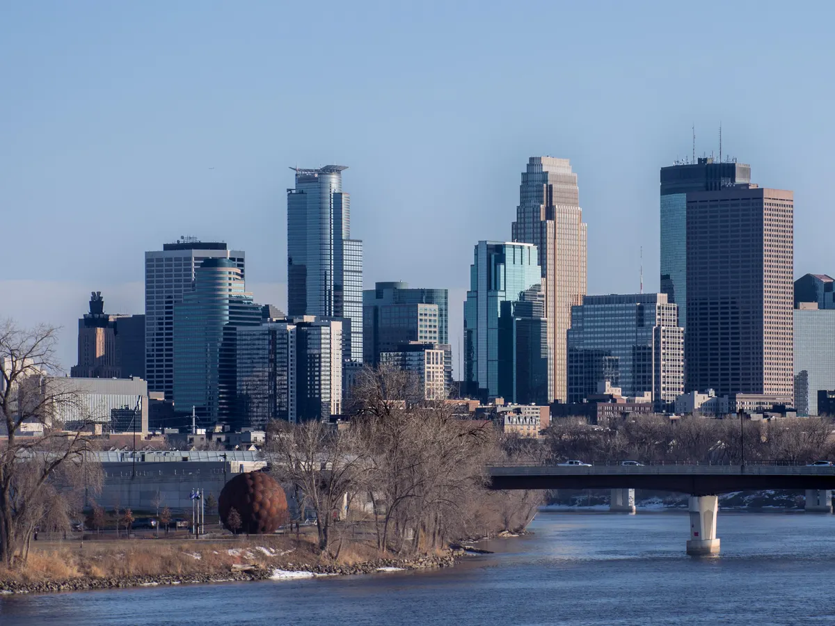 Minneapolis: the downtown skyline across the Mississippi River