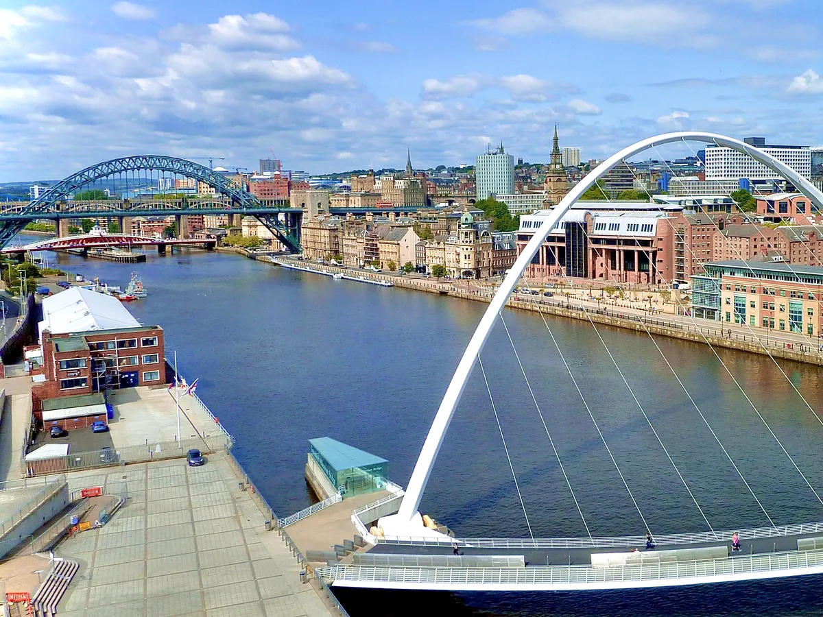 Newcastle upon Tyne: the Quayside, the Millennium Bridge and the Tyne bridges