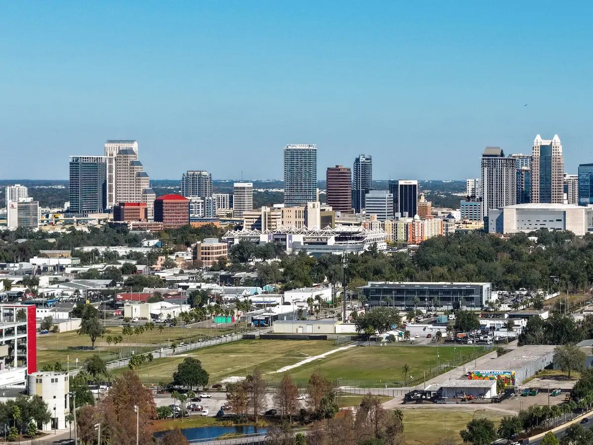Orlando: the downtown skyline and Lake Eola