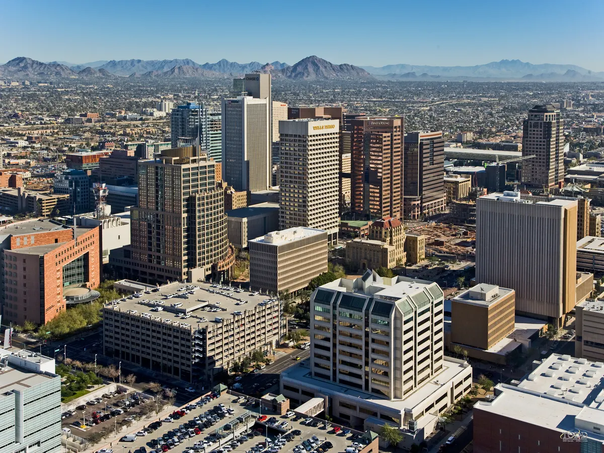 Phoenix: aerial view of downtown looking north-east
