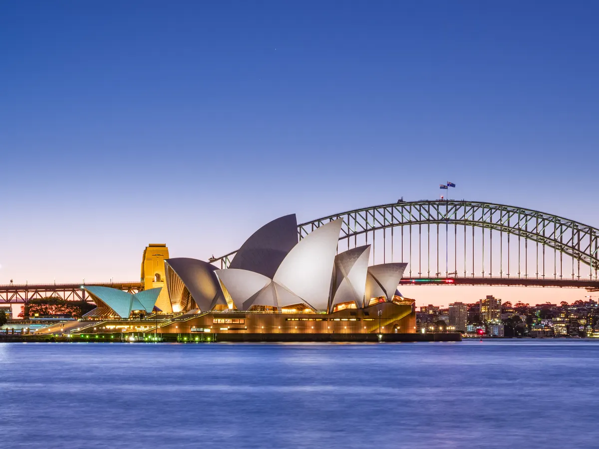 Sydney: the Opera House and the Harbour Bridge at dusk